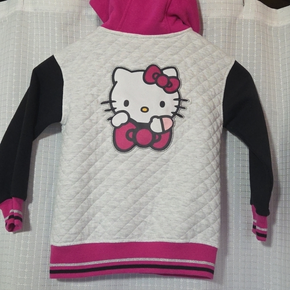 Hello Kitty Quilted Knit Zipper Front Enamel Pull Tab Jacket Size 4/5 - Picture 4 of 7